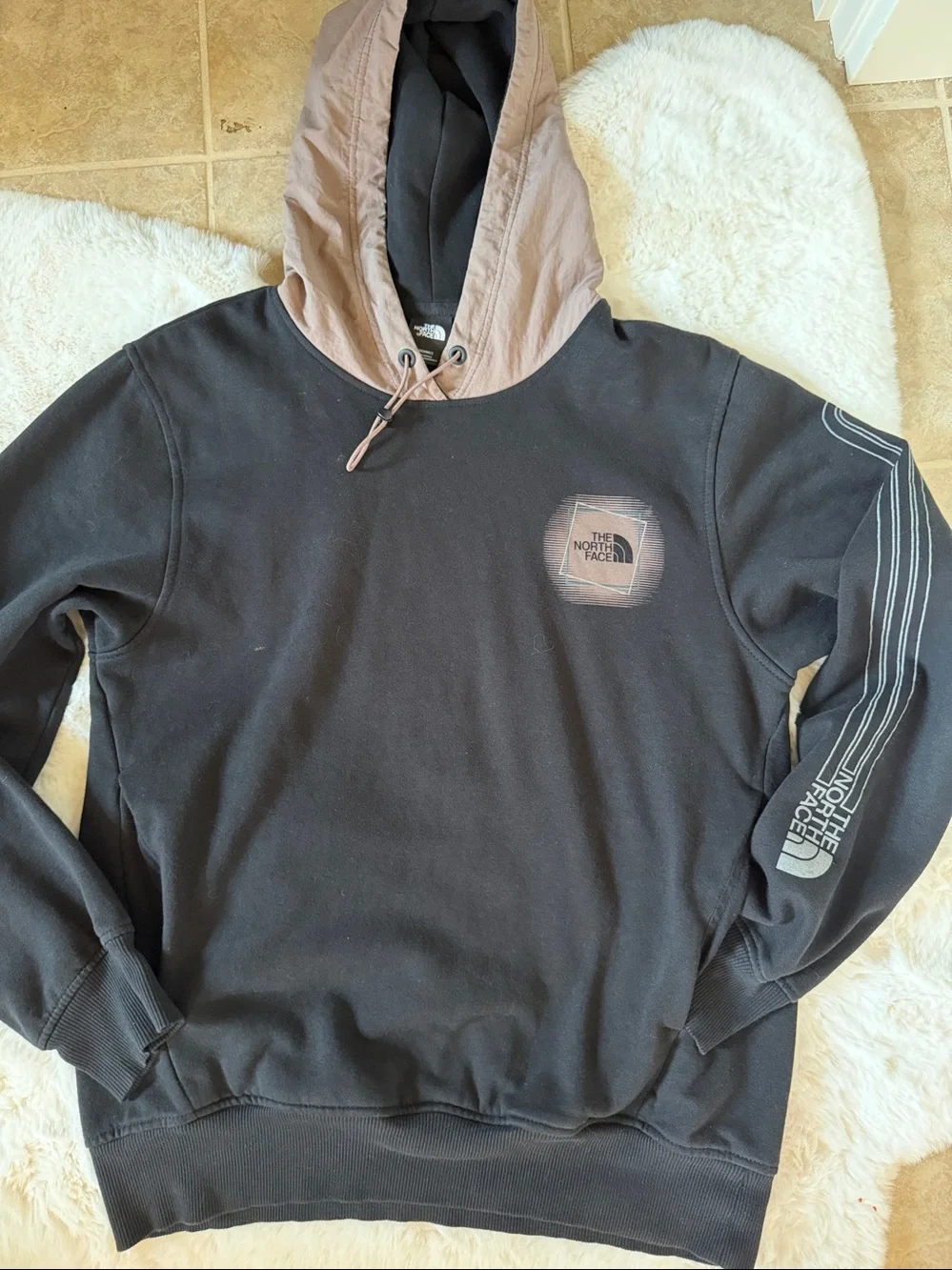 The North Face Hoodie & Jogger Sweatsuit Set Black Taupe Two Piece